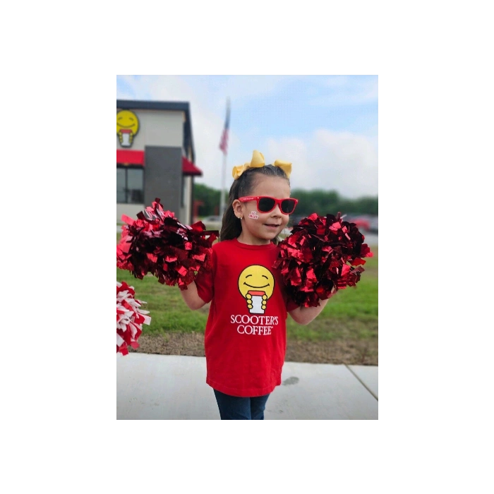 Red Smiley Toddler Shirt at scooters menu shop